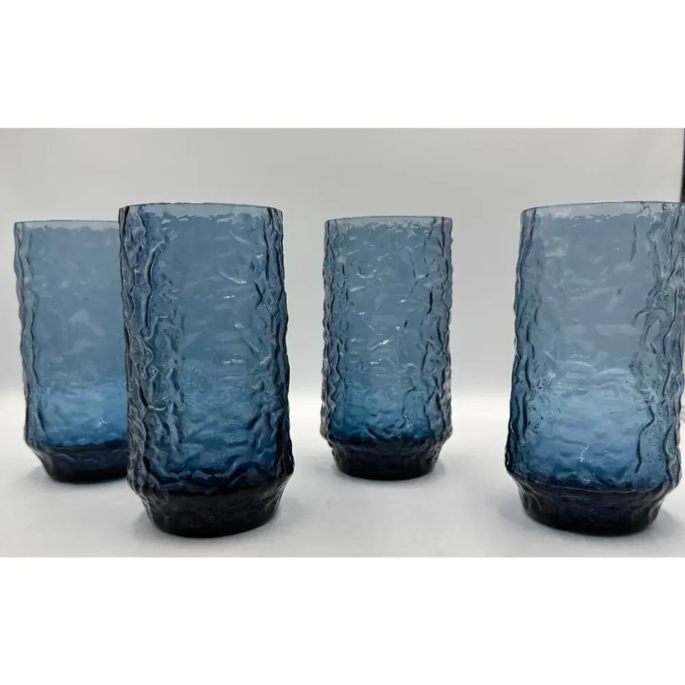 Lenox Dark Blue Hand Blown Crystal Water Tea Glasses - Set of 4